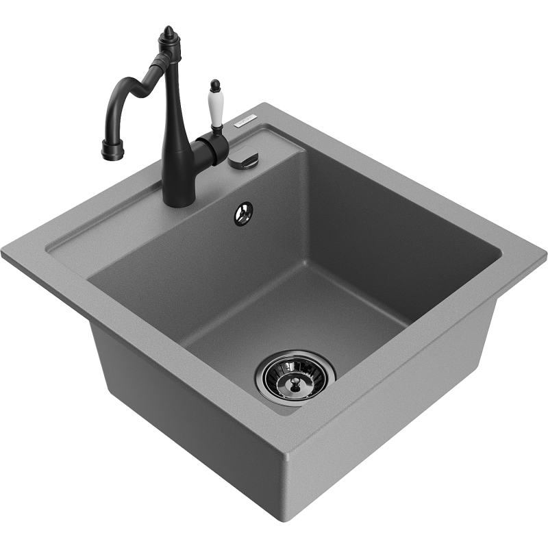 Mexen Vito fregadero de granito de 1 cubeta con grifo de cocina Carla, gris - 6503-71-670700-70-B
