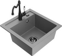 Mexen Vito single-bowl granite sink with kitchen faucet Carla, gray - 6503-71-670700-70-B