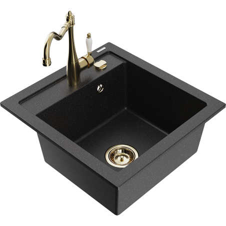 Mexen Vito granieten spoelbak met 1 bak met keukenmengkraan Carla, zwart/zilver metallic - 6503-73-670700-50