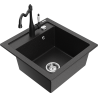 Mexen Vito 1-bowl granite sink with Carla kitchen tap, black/silver metallic - 6503-73-670700-70