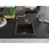 Mexen Vito granieten spoelbak met 1 bak en keukenmengkraan Carla, zwart/goud metallic - 6503-75-670700-50