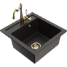 Mexen Vito 1-bowl granite sink with Carla kitchen tap, black/golden metallic - 6503-75-670700-50