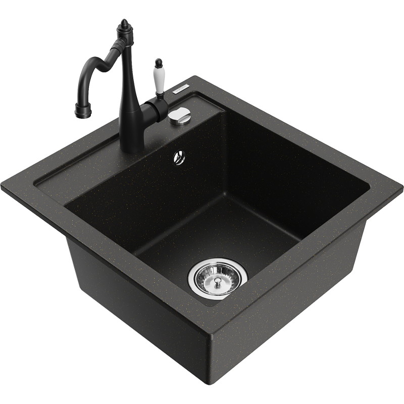 Mexen Vito keukenmengkraan Carla, granieten spoelbak met 1 kom, zwart/goud metallic - 6503-75-670700-70