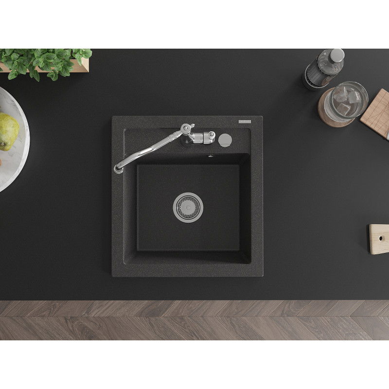 Mexen Vito 1-bowl granite sink with Carla kitchen faucet, black speckled - 6503-76-670700-00