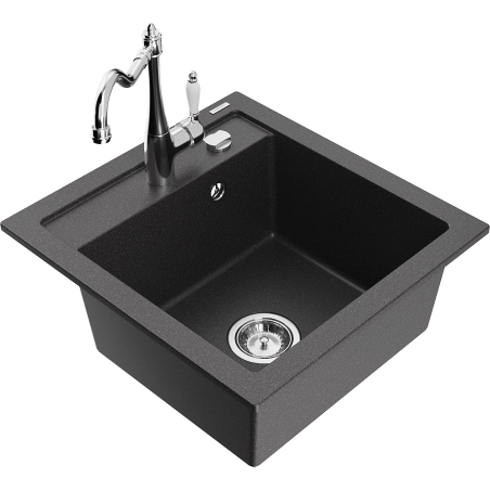 Mexen Vito 1-bowl granite sink with Carla kitchen faucet, black speckled - 6503-76-670700-00