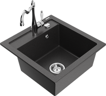 Mexen Vito fregadero de granito de 1 cubeta con grifo de cocina Carla, negro moteado - 6503-76-670700-00