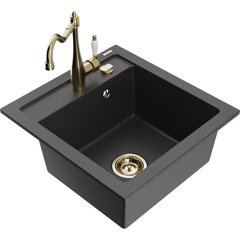 Mexen Vito lavello in granito monocamera con rubinetto da cucina Carla, nero puntinato - 6503-76-670700-50