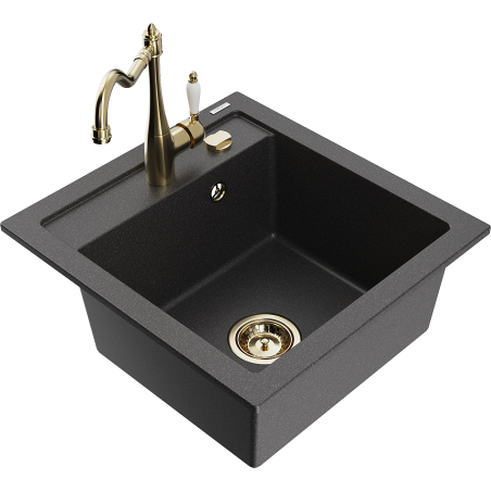 Mexen Vito fregadero de granito de 1 seno con grifería de cocina Carla, negro moteado - 6503-76-670700-50