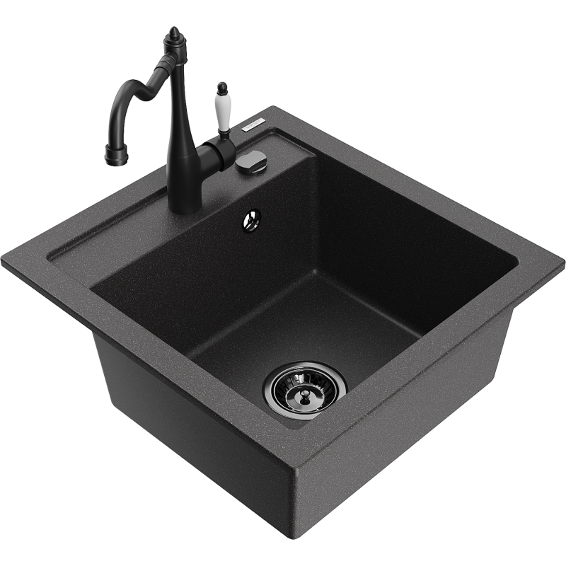 Mexen Vito 1-Bowl Granite Kitchen Sink with Carla Tap, Black Speckled - 6503-76-670700-70-B