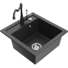 Mexen Vito granite sink 1-bowl with Carla kitchen tap, black speckled - 6503-76-670700-76