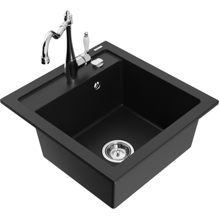 Mexen Vito fregadero de granito de 1 cubeta con grifo de cocina Carla, negro - 6503-77-670700-00