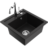 Mexen Vito granite sink 1-bowl with Carla kitchen tap, black - 6503-77-670700-00