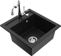 Mexen Vito 1-bowl granite sink with Carla kitchen faucet, black - 6503-77-670700-00