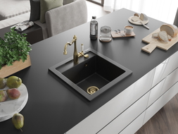 Mexen Vito granitni sudoper s 1 spremnikom s kuhinjskom slavinom Carla, crni - 6503-77-670700-50