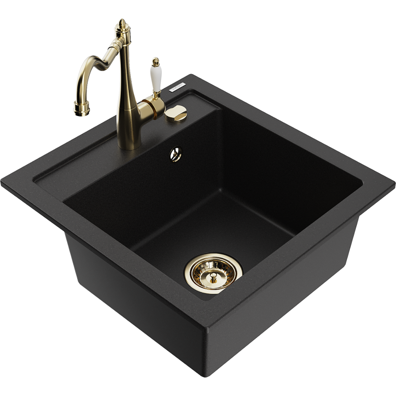 Mexen Vito fregadero de granito de 1 compartimento con grifo de cocina Carla, negro - 6503-77-670700-50