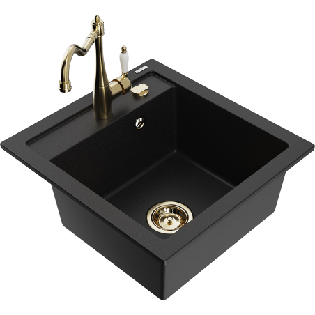 Mexen Vito granieten gootsteen met 1 kom en keukenmengkraan Carla, zwart - 6503-77-670700-50