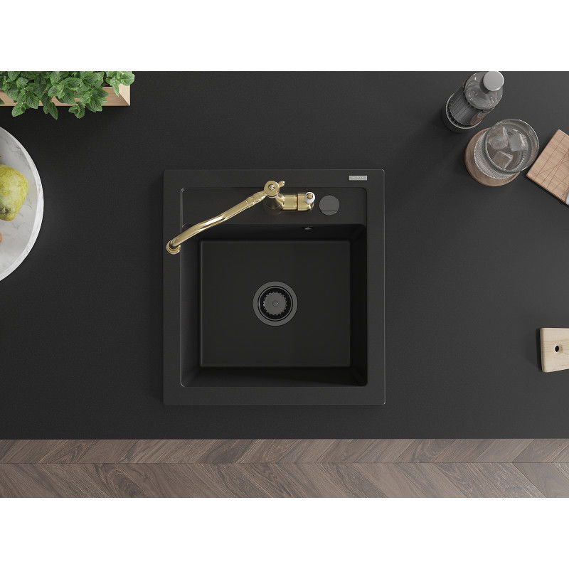 Mexen Vito Granit-Spullsteen mat enger Kummer mat Carla-Kichenkran, schwaarz - 6503-77-670700-50-B