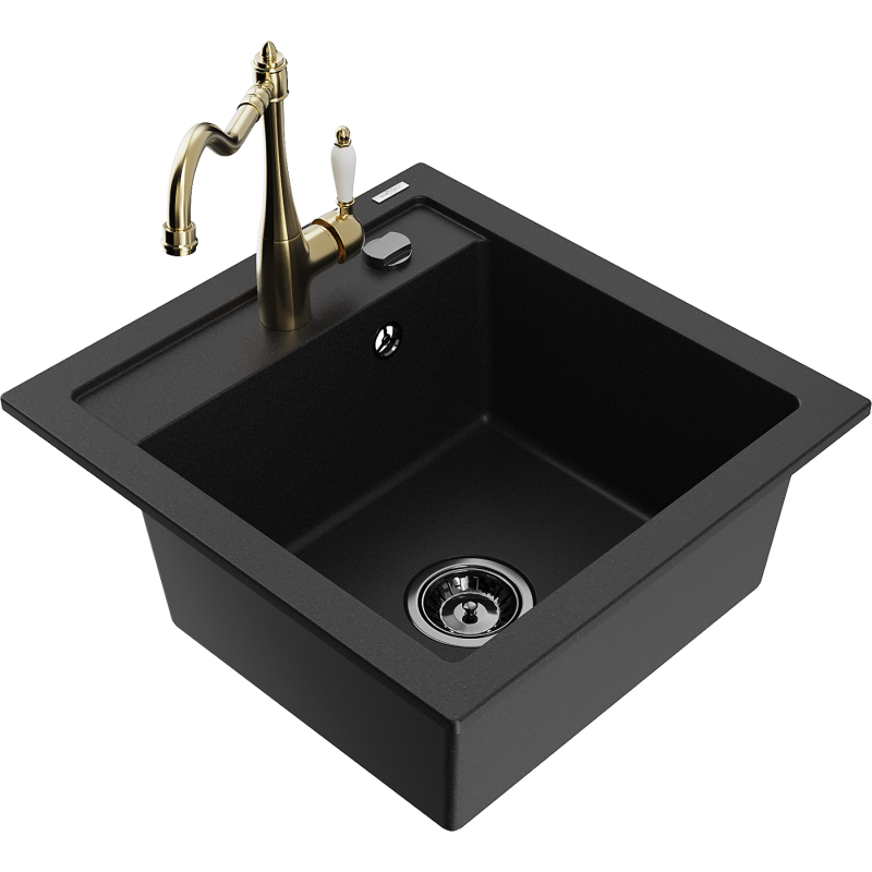 Mexen Vito fregadero de granito de 1 seno con grifo de cocina Carla, negro - 6503-77-670700-50-B