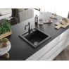 Mexen Vito granite kitchen sink 1-bowl with Carla kitchen tap, black - 6503-77-670700-70