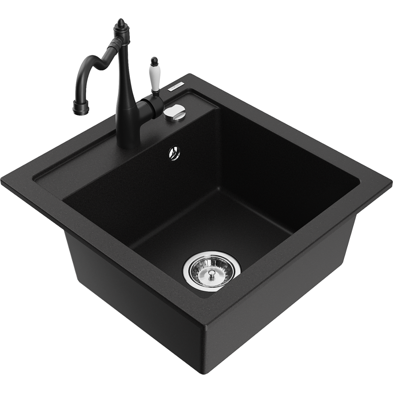 Mexen Vito granitdiskbänk 1-fack med köksblandare Carla, svart - 6503-77-670700-70