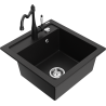 Mexen Vito granite kitchen sink 1-bowl with Carla kitchen tap, black - 6503-77-670700-70