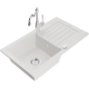 Mexen Pablo granite kitchen sink 1-bowl with drainer and kitchen mixer tap Carla, white - 6510-20-670700-00
