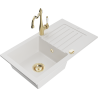 Mexen Pablo granite kitchen sink 1-bowl with drainer and kitchen faucet Carla, white - 6510-20-670700-50