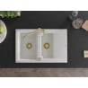 Mexen Pablo granite kitchen sink 1-bowl with drainer and kitchen faucet Carla, white - 6510-20-670700-50