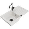 Mexen Pablo granite sink 1-bowl with drainer and Carla kitchen tap, white - 6510-20-670700-70
