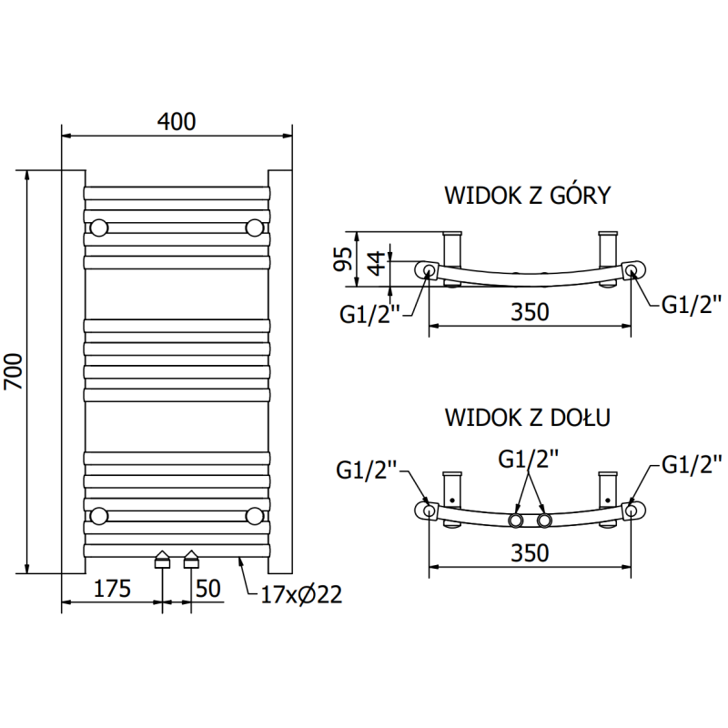 Mexen Ares καλοριφέρ μπάνιου 700 x 400 mm, 240 W, μαύρο - W102-0700-400-00-70