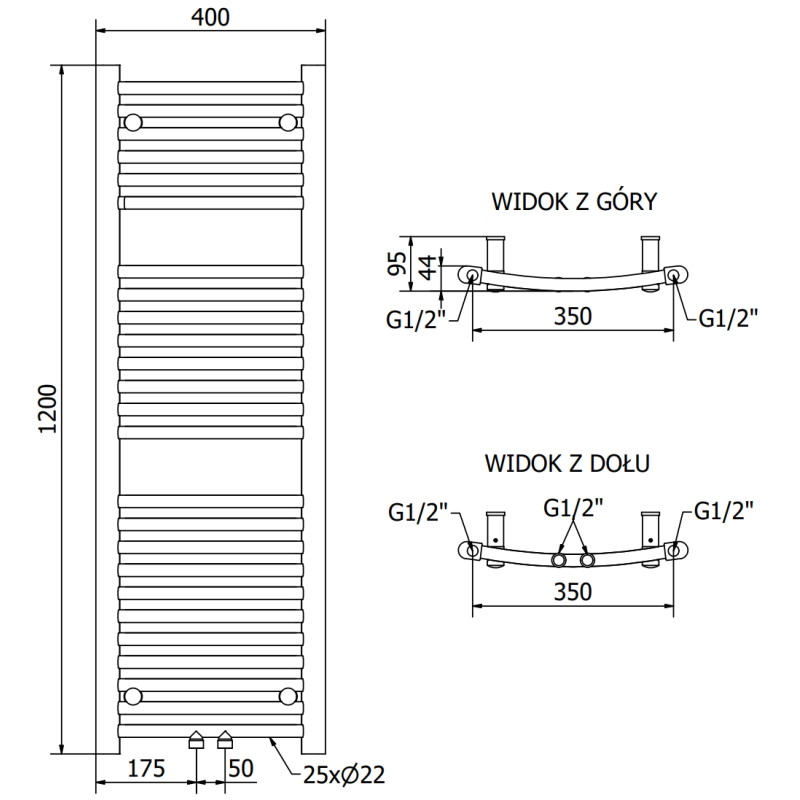 Mexen Ares vannitoa radiaator 1200 x 400 mm, 442 W, must - W102-1200-400-00-70