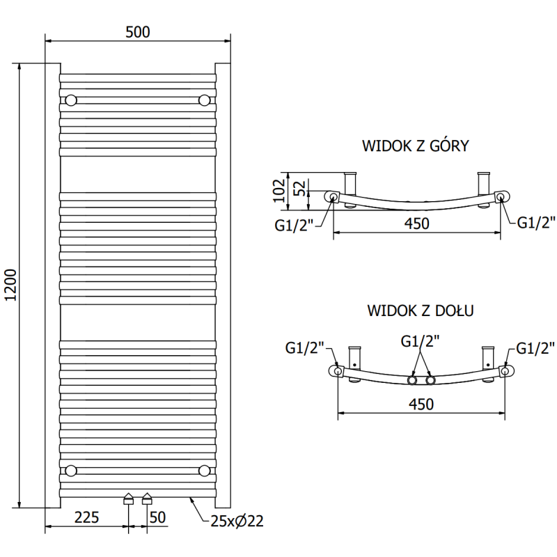 Mexen Ares grzejnik łazienkowy 1200 x 500 mm, 531 W, biały - W102-1200-500-00-20