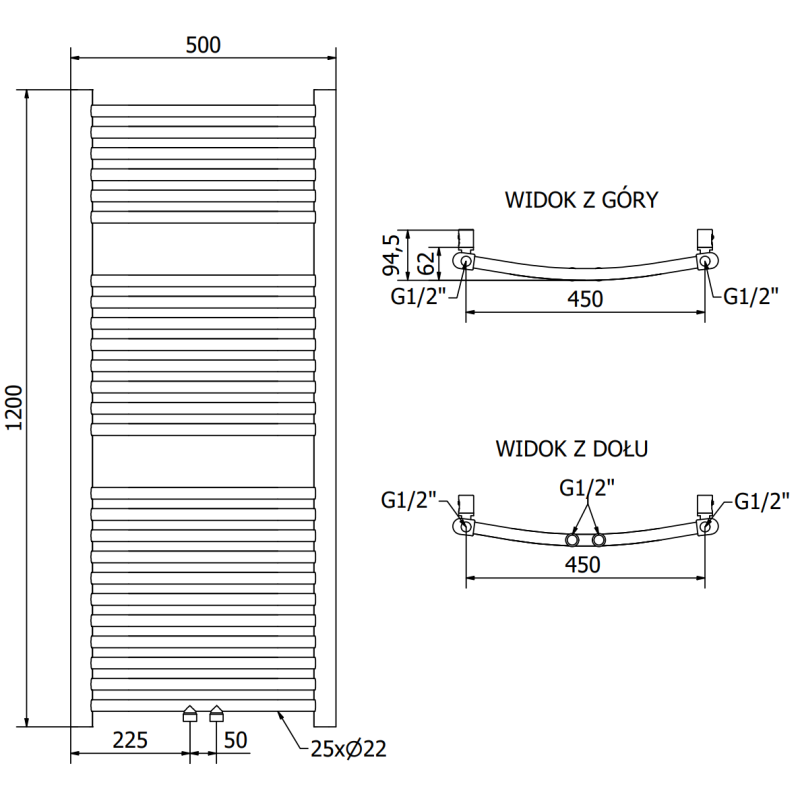 Mexen Ares kylpyhuoneen lämmitin 1200 x 500 mm, 420 W, kultainen - W102-1200-500-00-50