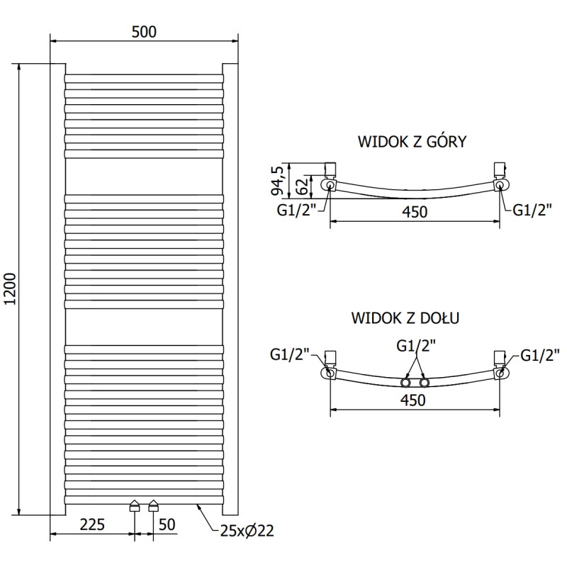 Mexen Ares vannitoa radiaator 1200 x 500 mm, 420 W, kuldne - W102-1200-500-00-50