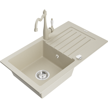 Mexen Pablo Granitspüle 1-Becken mit Abtropffläche und Küchenarmatur Carla, beige - 6510-69-670700-00