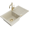 Mexen Pablo 1-bowl granite sink with drainer and kitchen faucet Carla, beige - 6510-69-670700-50