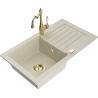 Mexen Pablo fregadero de granito de 1 seno con escurridor y grifo de cocina Carla, beige - 6510-69-670700-50