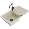 Mexen Pablo fregadero de granito 1-cubeta con escurridor y grifo de cocina Carla, beige - 6510-69-670700-70