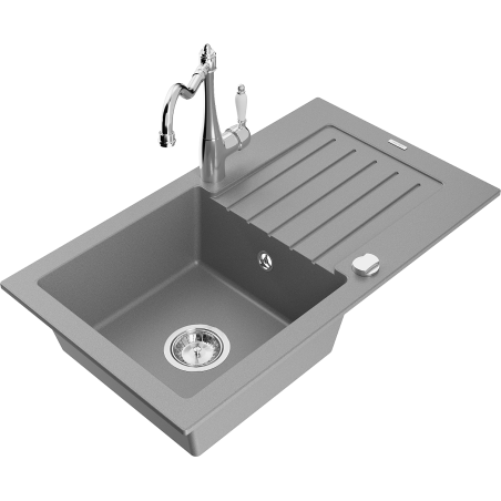 Mexen Pablo Granitspullsteen mat 1-Chamber mat Drain an Kichekraan Carla, gro - 6510-71-670700-00
