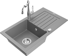 Mexen Pablo granitno pomivalno korito z eno komoro z odcejalnikom in kuhinjsko pipo Carla, sivo - 6510-71-670700-00