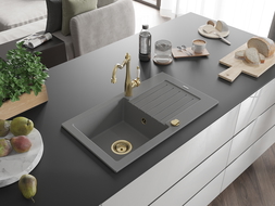 Mexen Pablo νεροχύτης γρανίτης μονής λεκάνης με πιατοθήκη και μπαταρία