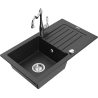 Mexen Pablo fregadero de granito de 1 cubeta con escurridor y grifo de cocina Carla, negro/plata metalizado - 6510-73-670700-00