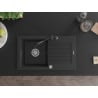Mexen Pablo Granitspüle 1-Becken mit Abtropffläche und Küchenarmatur Carla, schwarz/silber metallic - 6510-73-670700-70