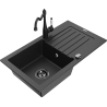 Mexen Pablo 1-bowl Granite Sink with Drainer and Carla Kitchen Tap, Black/Silver Metallic - 6510-73-670700-70-B