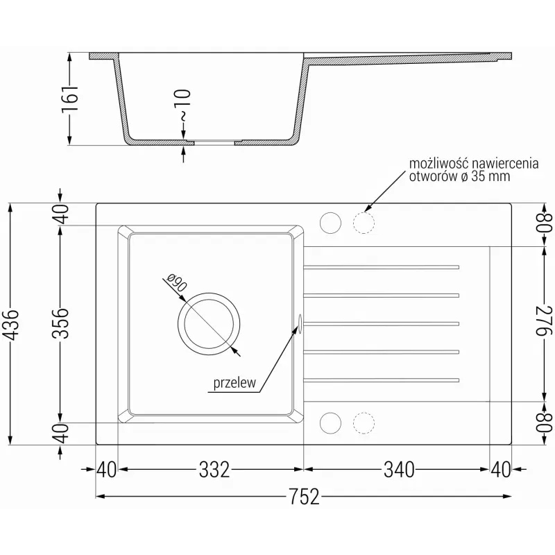 Mexen Pablo Granitspüle 1-beckig mit Abtropffläche und Küchenarmatur Carla, Schwarz/Silber Metallic - 6510-73-670700-70-B