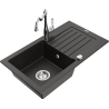 Mexen Pablo granite sink 1-bowl with drainer and kitchen faucet Carla, black/gold metallic - 6510-75-670700-00