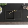 Mexen Pablo granite sink 1-bowl with drainer and kitchen faucet Carla, black/golden metallic - 6510-75-670700-50-B