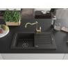 Mexen Pablo granite sink 1-bowl with drainer and kitchen faucet Carla, black/golden metallic - 6510-75-670700-50-B
