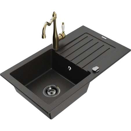 Mexen Pablo Carla-graniittiallas, 1-allas, valutustasolla ja keittiöhanalla, musta/kulta metallihohto - 6510-75-670700-50-B