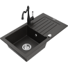 Mexen Pablo granite sink 1-chamber with drainer and kitchen faucet Carla, black/gold metallic - 6510-75-670700-70